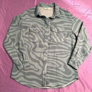 H&M Teal Swirl Print Button Down Shirt Jacket